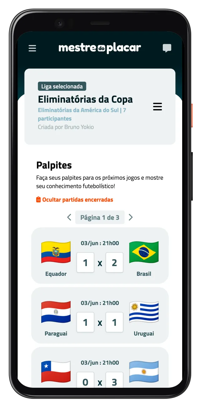 Palpites no Mestre do Placar para bolão de futebol entre amigos