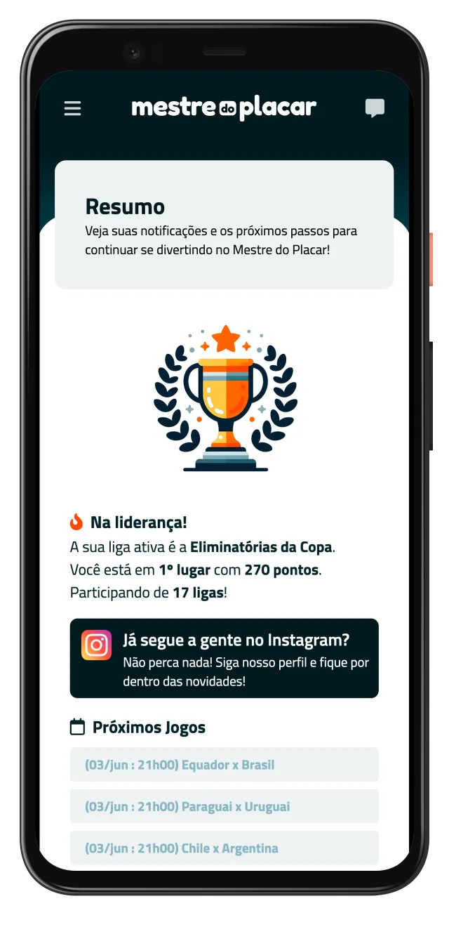 Home do Mestre do Placar para bolão de futebol entre amigos