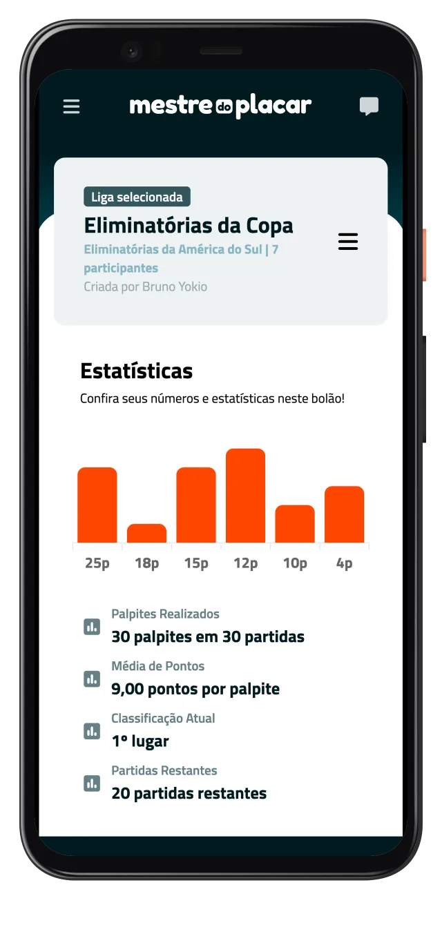 Estatísticas no Mestre do Placar para bolão de futebol entre amigos